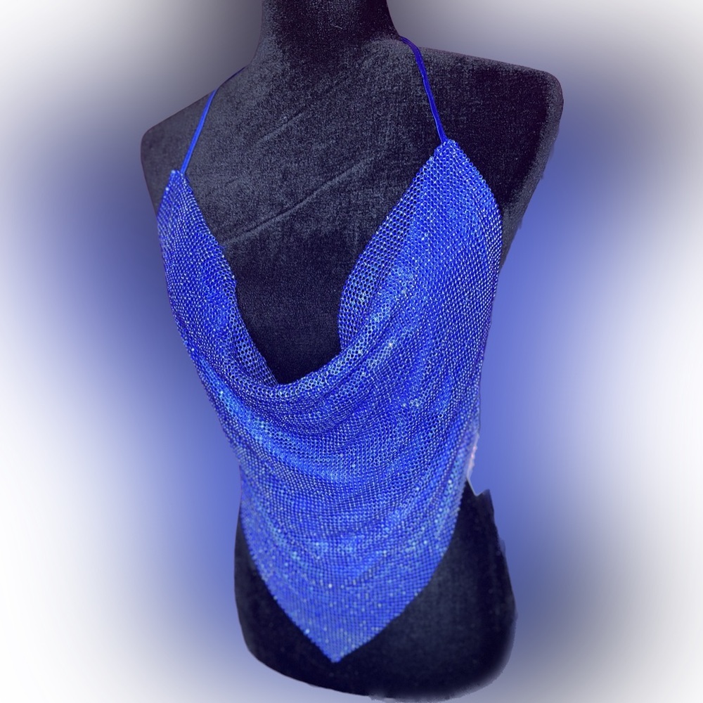 Women’s draped blue sequins top